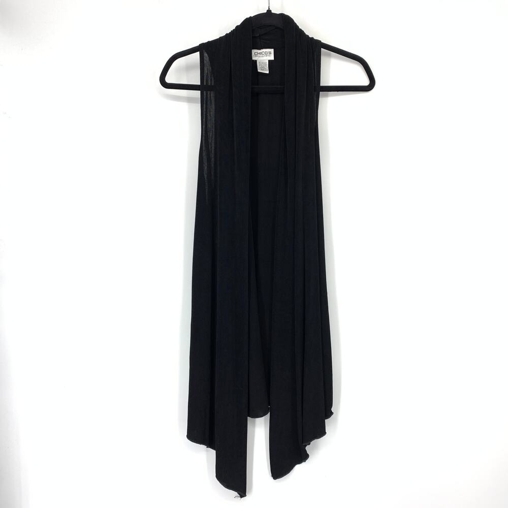 Chicos Travelers Sleeveless Open Waterfall Front Vest Womens Sz 1 US M Black